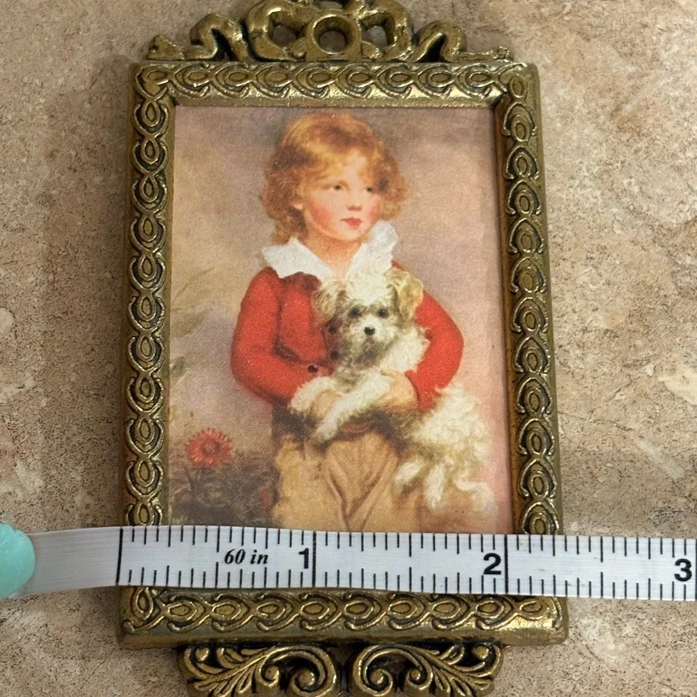 Vintage Italian Brass Tone Mini Picture Frame with Victorian Child Print
